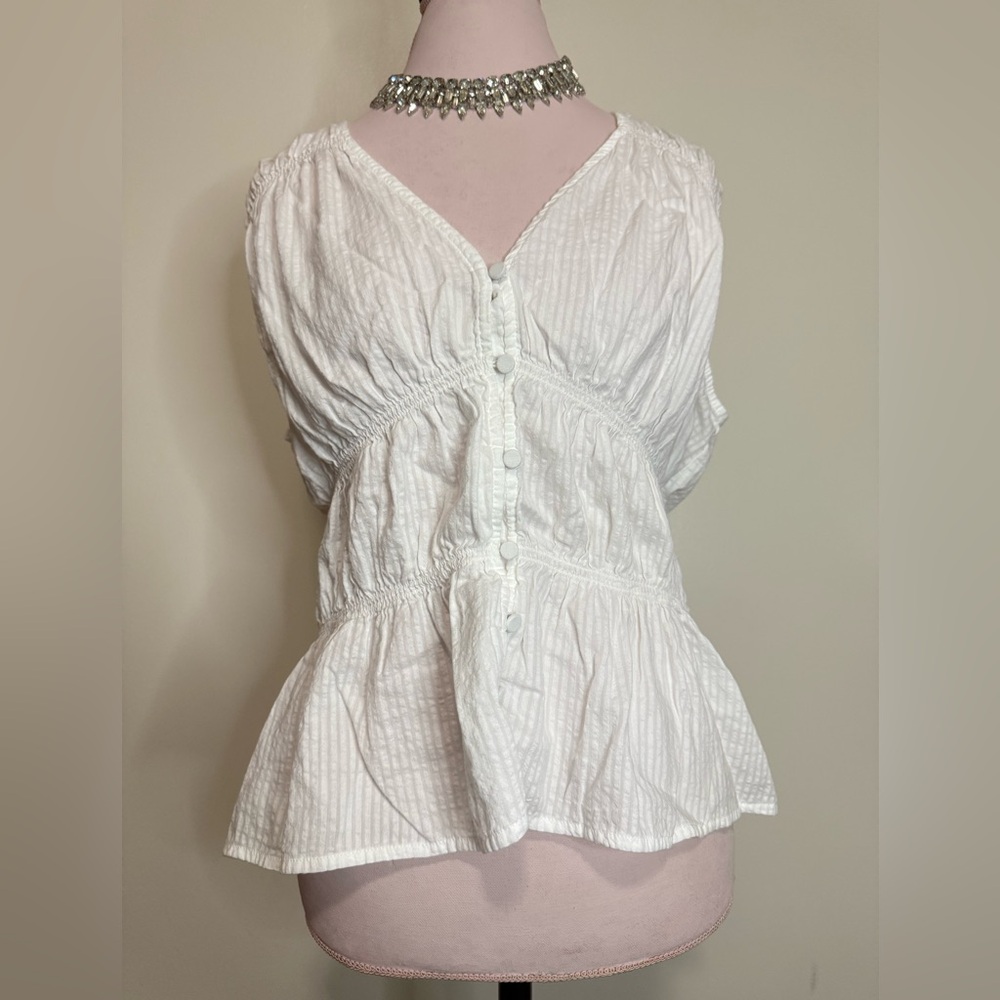 Rye Grass Elegant White Women's v-neck tank top 100% cotton in size XL